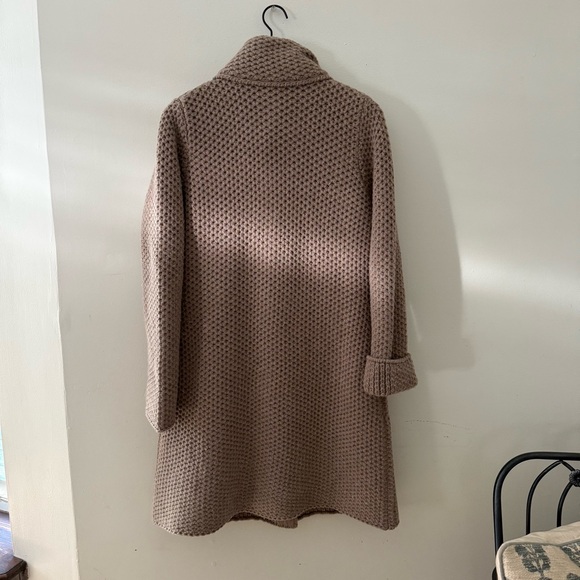 Mantovani Studio Italian Wool Cashmere Brown Textured Long Cardigan Coat - Picture 9 of 9